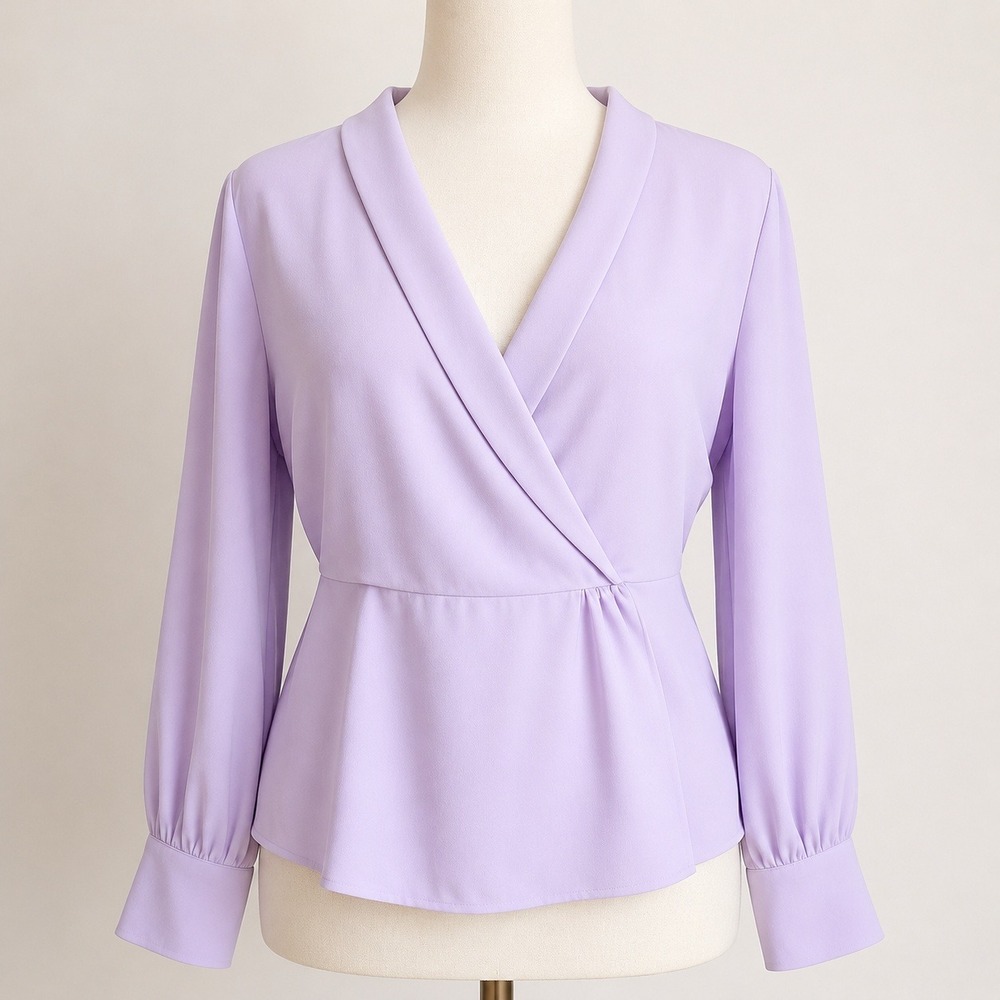 J. Crew NEW Lilac 365 Crepe Faux-Wrap Shawl Collar Blouse Top SZ 10 Career Chic - Picture 2 of 12